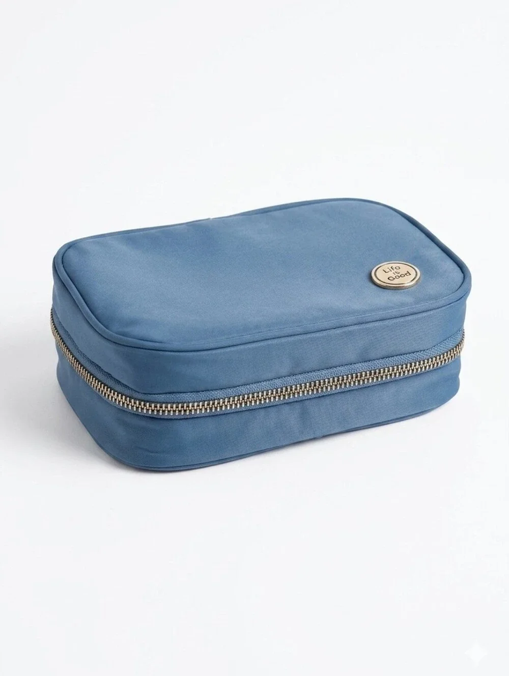 Life Is Good Slate Blue Double Compartment Cosmetic Pouch